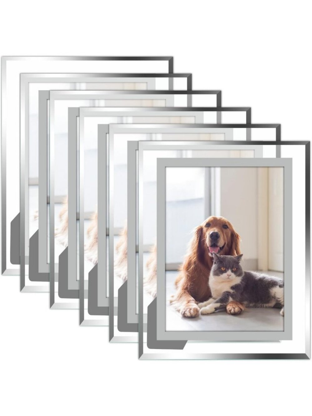 Elegant Silver Edge 5x7 Picture Frames - Set of 6, Stylish Glass Decor